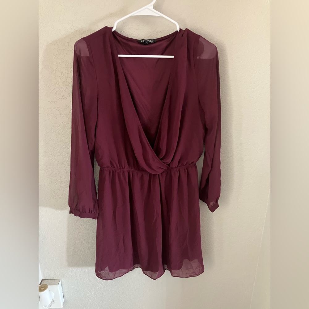 Express Deep Red Long Sleeve Dress